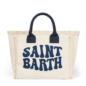 Bolso de hombro Vanity de lona blanca con logo Groovy azul 