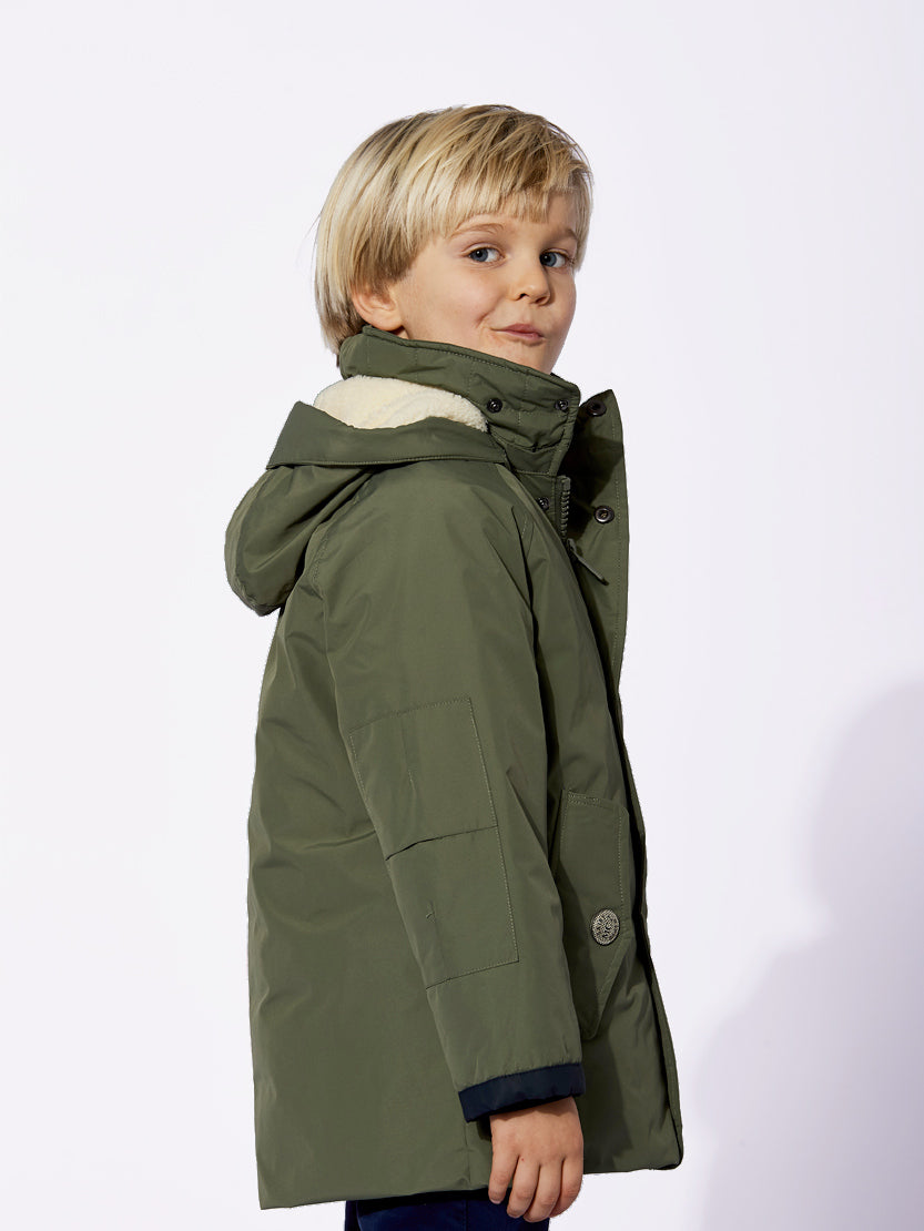 Parka für Jungen in Militärgrün mit Kapuze Voyager Jr