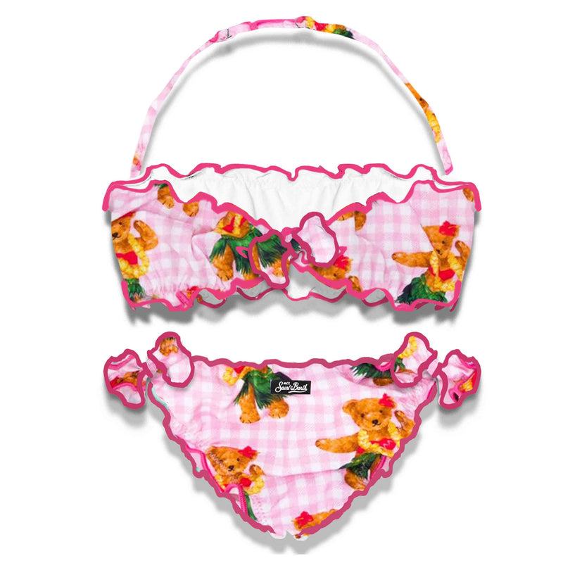 Bikini a fascia da bambina con stampa orso hawaiano