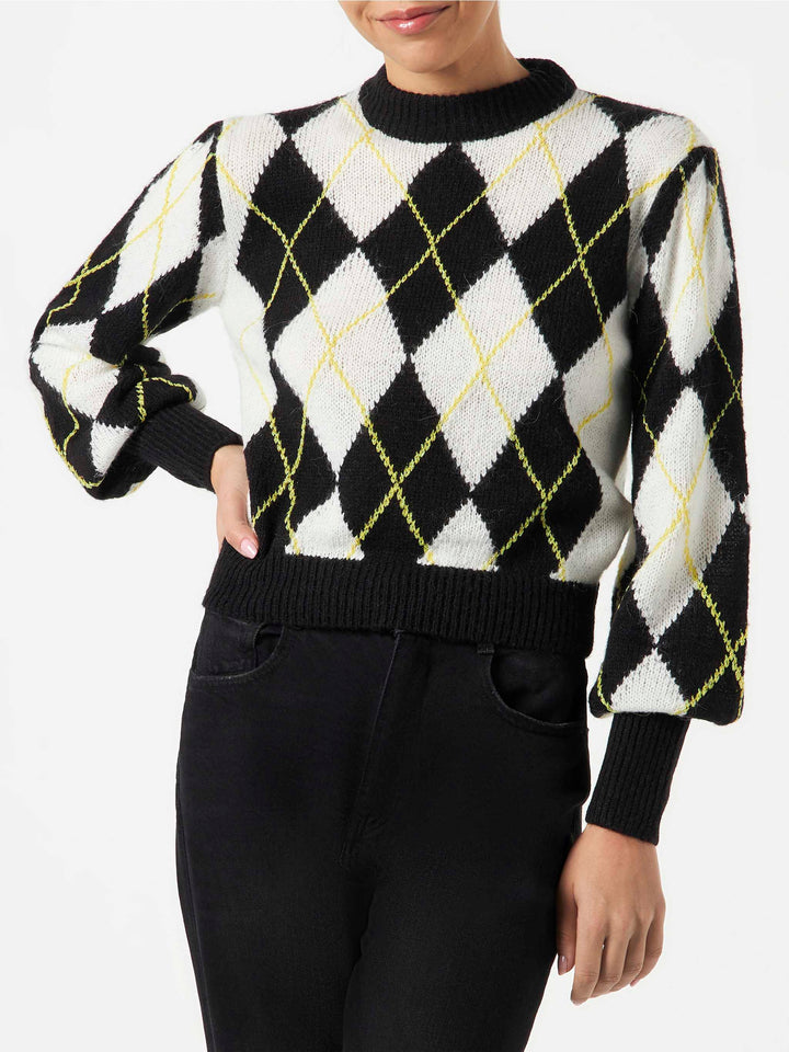 Maglione da donna garzato con motivo a rombi