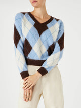 Woman cropped sweater with argyle pattern