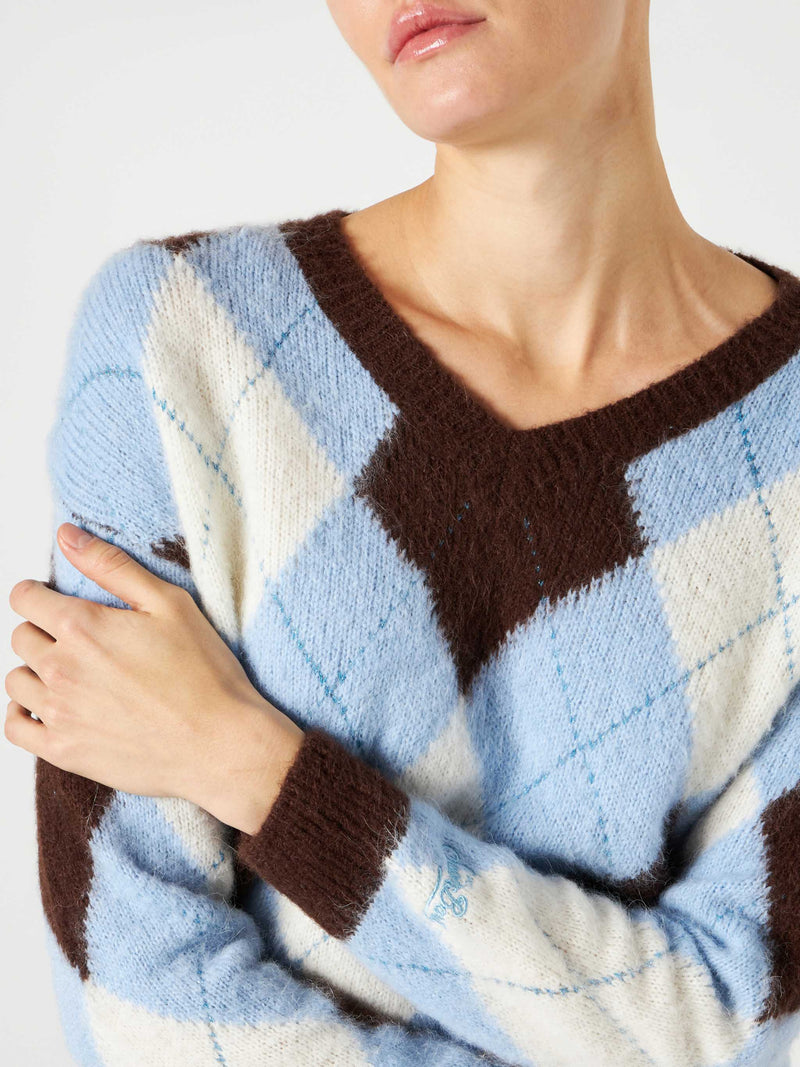 Kurzer Damenpullover mit Argyle-Muster