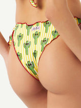 Slip da bagno sgambato da donna con volant e stampa cactus