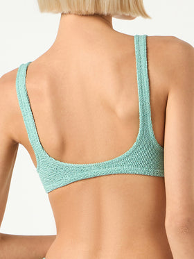 Salbeifarbener Damen-Badeanzug mit Bralette-Oberteil in Crinkle-Optik
