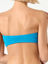 Staubblaues Crinkle-Bandeau-Top für Damen mit Knoten