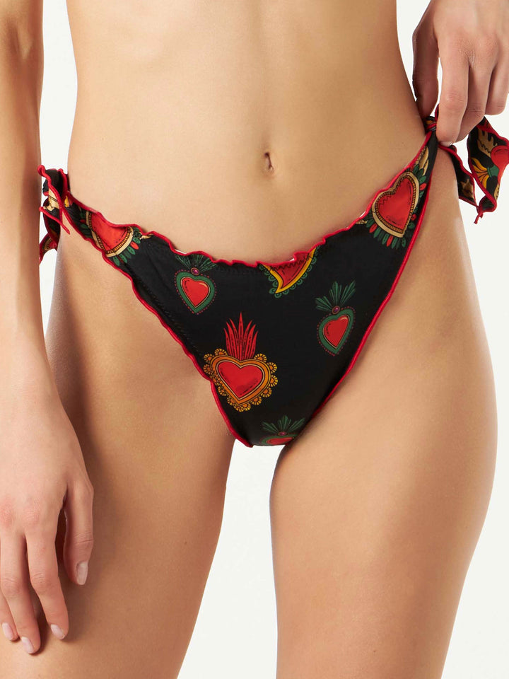 Woman ruffled cheeky swim briefs with heart print - MC2 Saint Barth