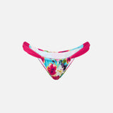 Woman cheeky swim briefs with ibiscus print