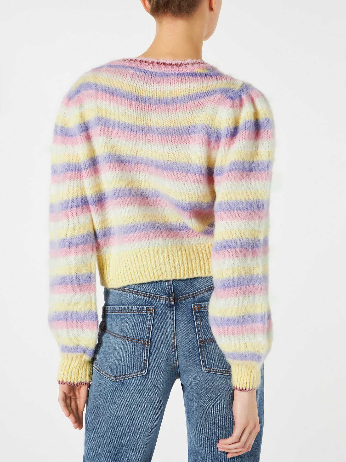 Kurzer Cardigan aus gebürstetem Strick mit Puffärmeln und Lurex-Details