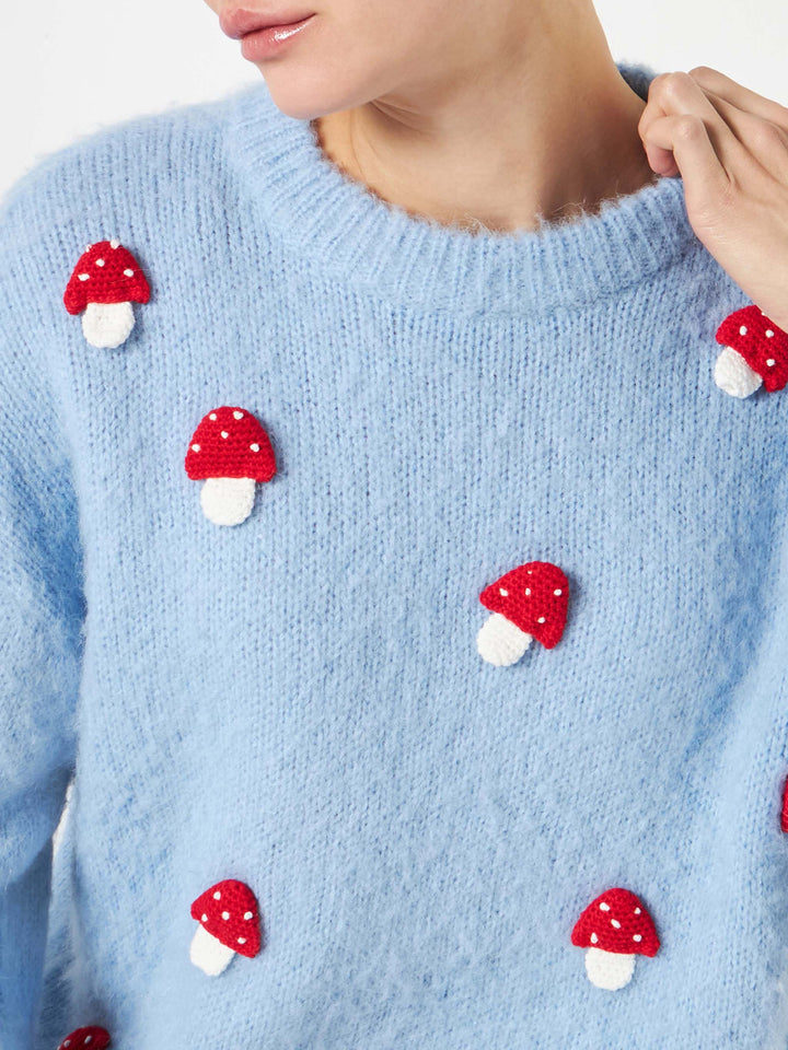 Woman brushed crewneck sweater with mushroom appliqué - MC2 Saint Barth