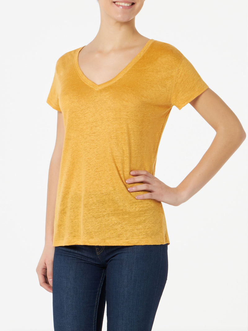 Woman ochre linen t-shirt