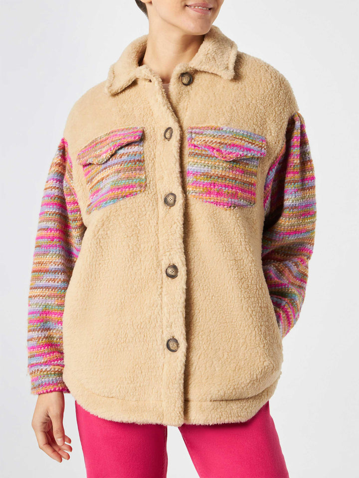 Woman sherpa overshirt with crochet details