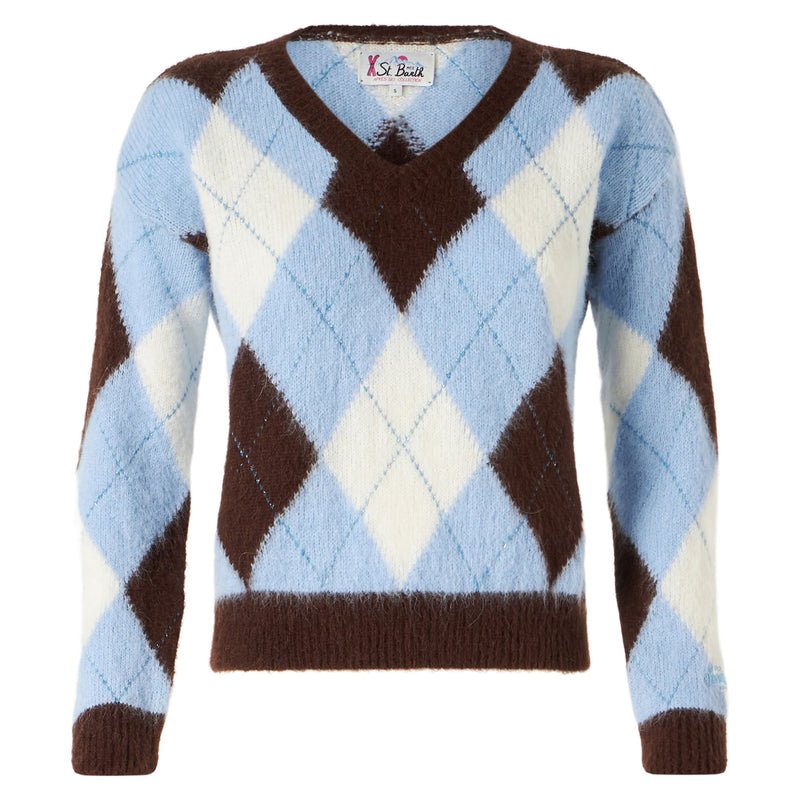 Kurzer Damenpullover mit Argyle-Muster