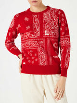 Woman sweater with red bandanna jacquard