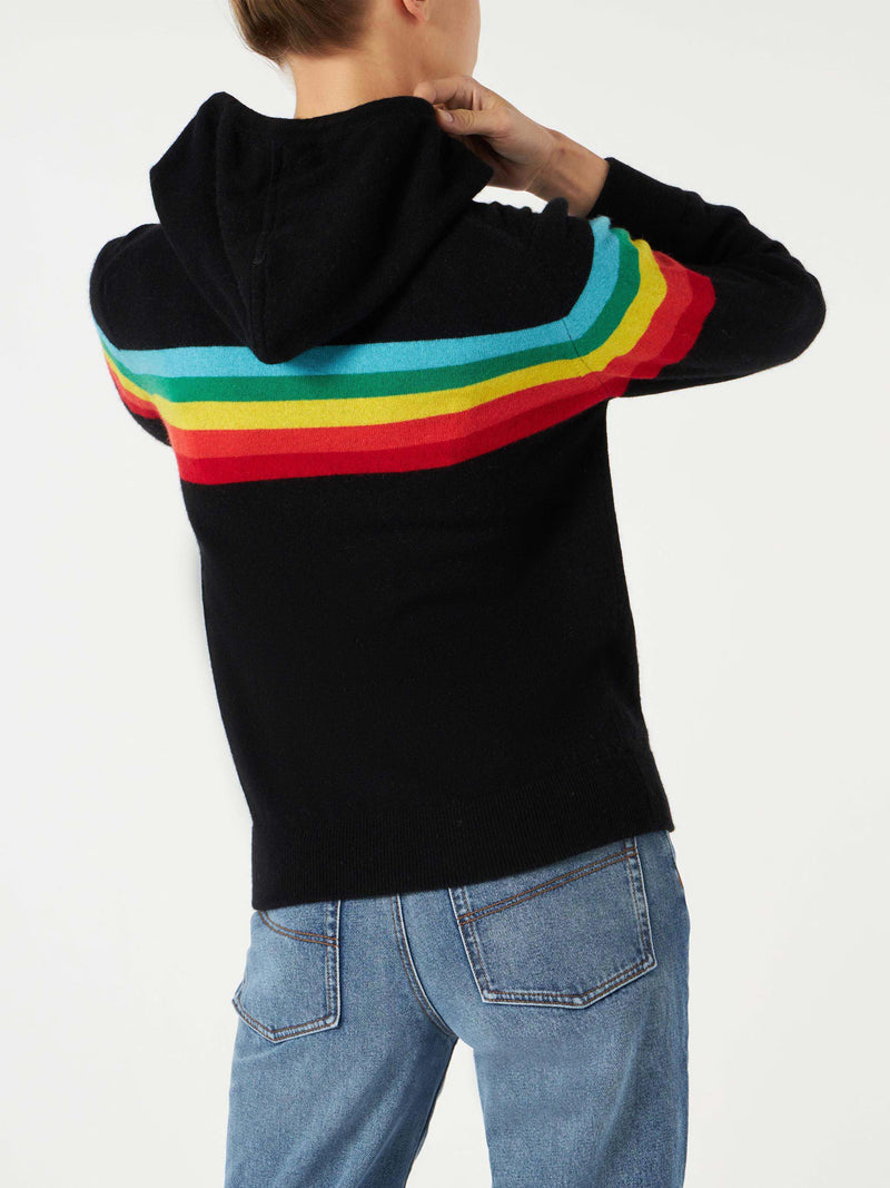 Knitted sweatshirt with rainbow intarsia