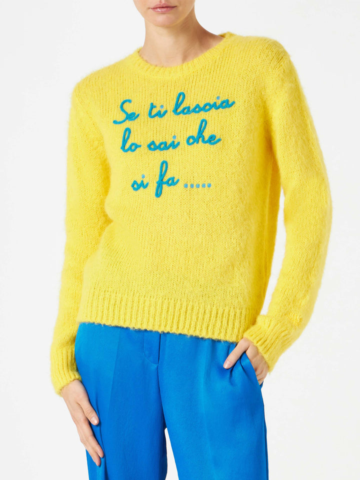 Woman yellow brushed sweater with embroidery - MC2 Saint Barth