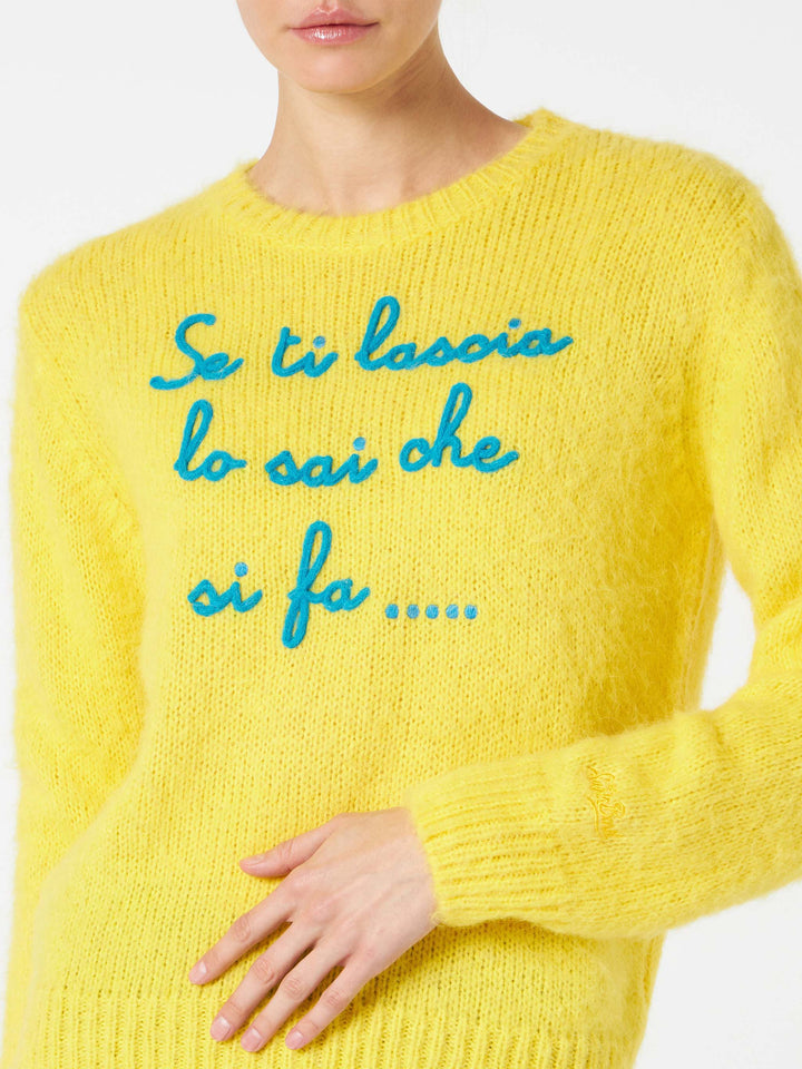 Woman yellow brushed sweater with embroidery - MC2 Saint Barth
