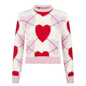 Maglione cropped garzato da donna con fantasia a cuori