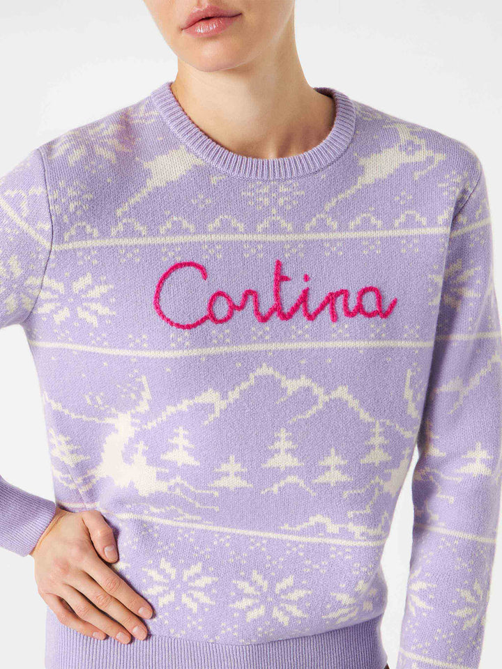 Maglione da donna con stampa Norvegese e ricamo Cortina