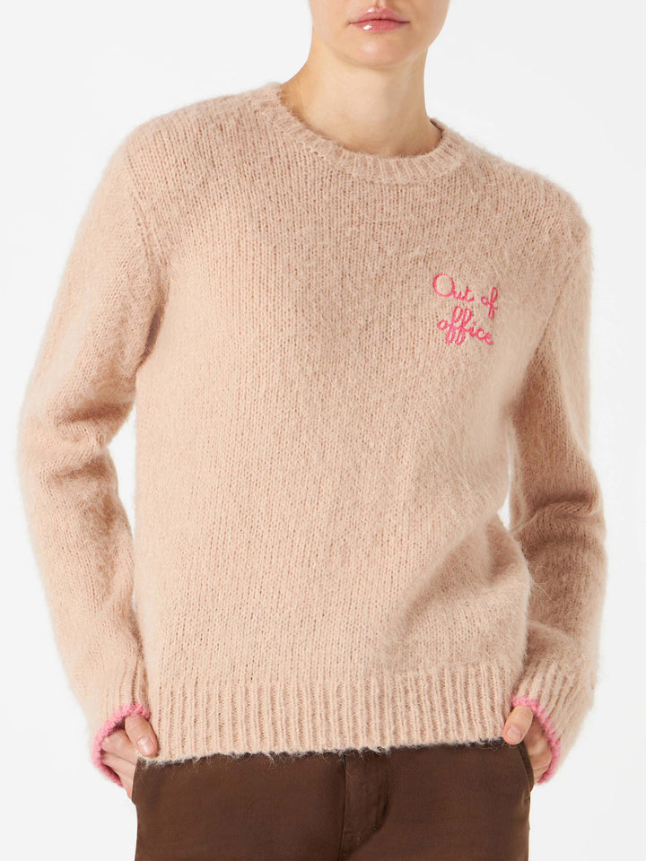 Woman beige brushed sweater with embroidery - MC2 Saint Barth