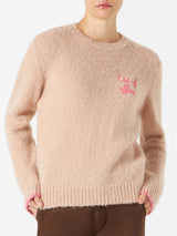 Maglione da donna beige garzato con ricamo