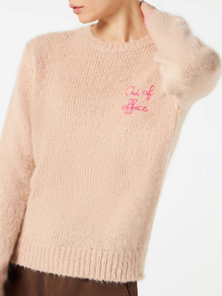 Woman beige brushed sweater with embroidery - MC2 Saint Barth