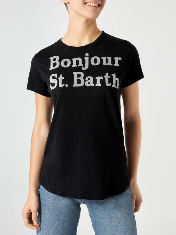 T-shirt da donna con scritta Bonjour St. Barth