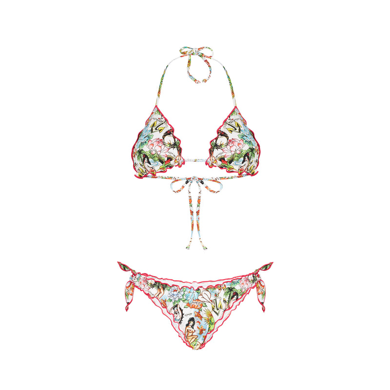 Bikini da donna a triangolo con slip sgambato stampa tattoo