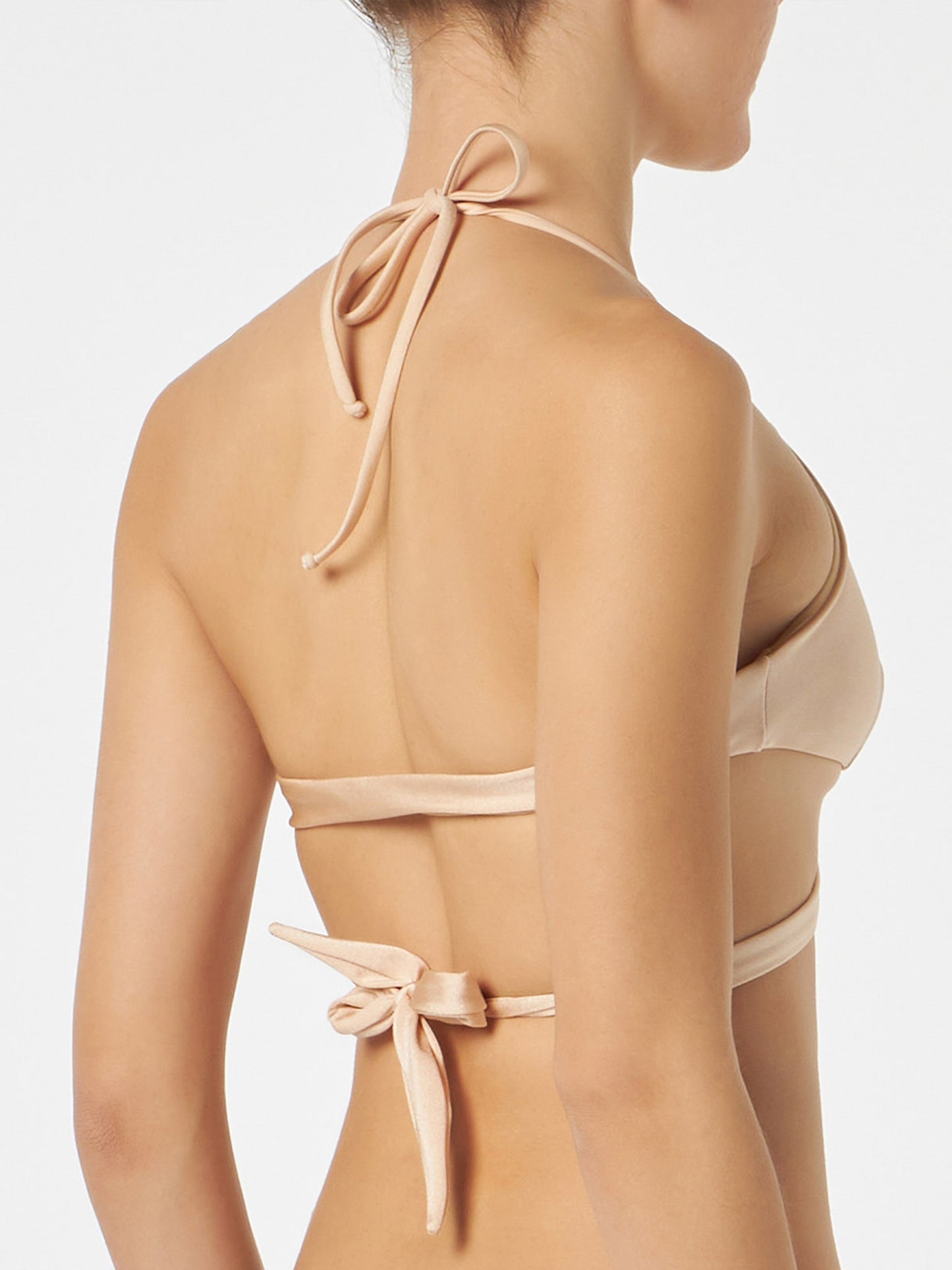 Damen-Triangel-Top in Wickeloptik in glänzendem Beige